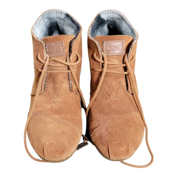 TOMS Desert Brown Suede Wedge Ankle Booties Lace Up Comfort Shoes Women’s 6 - Picture 1 of 10
